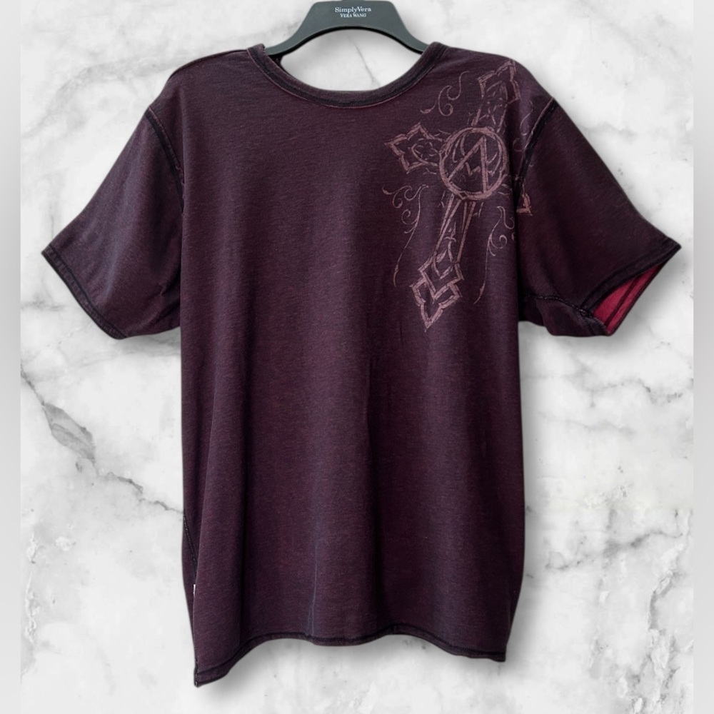 Affliction Seek and Destroy Reversible Graphic Print Burgundy Black Shirt Sz XL - Picture 7 of 11